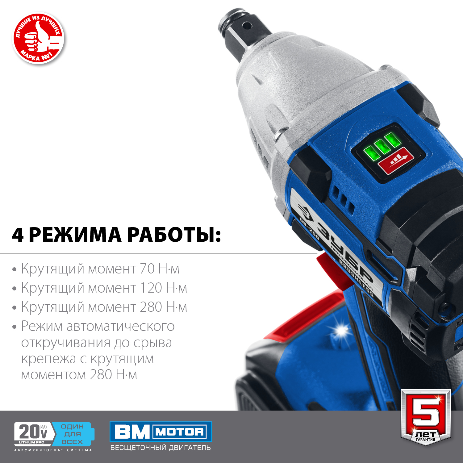 Ударный бесщеточный гайковерт, 2 АКБ (2 Ач), в кейсе GB-250-22