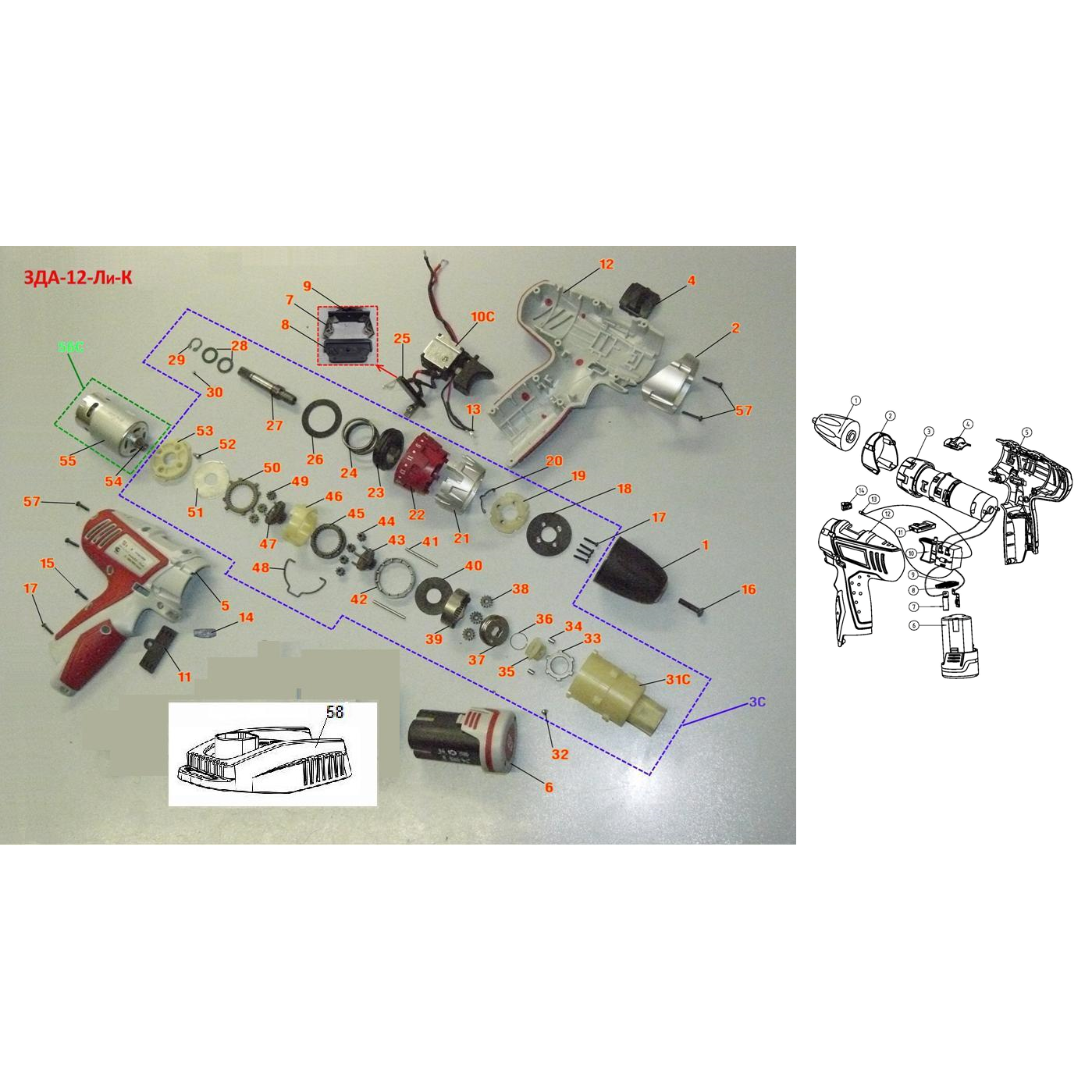Дрель - шуруповерт, 2 АКБ + фонарь ЗДА-12-Ли ФКН
