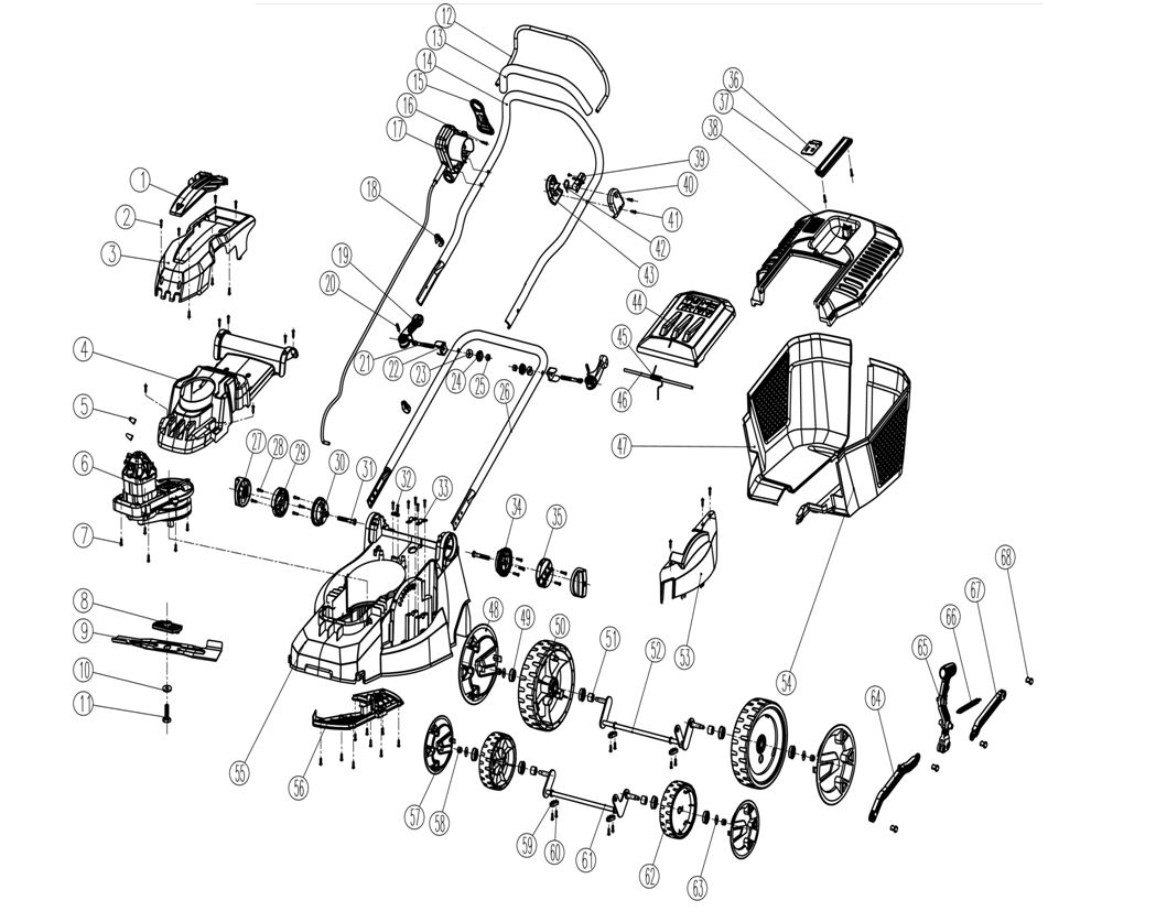 ЗАПЧАСТИ ДЛЯ ГАЗОНОКОСИЛКИ ЭЛЕКТРИЧЕСКОЙ ELITECH EK 2000Н (ОБЩАЯ)